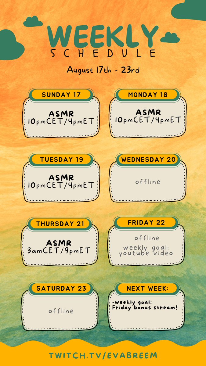 Another week, another bonk!✨ This week's Weekly Goal is a new YouTube video, you can check the progress by joining streams🥰

twitch.tv/evabreem