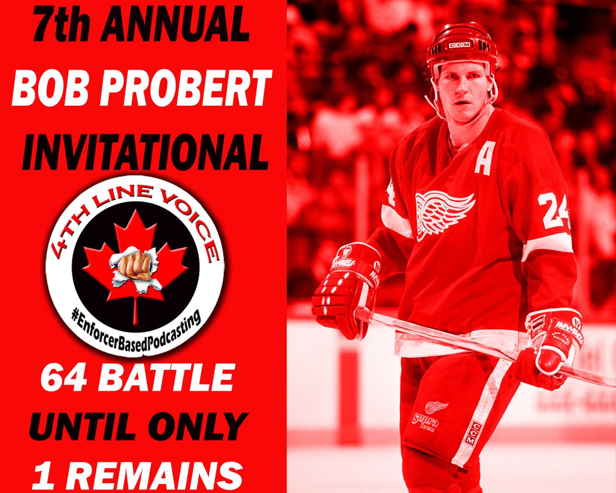 It's Back ! 
7th Annual #BobProbertInvitational 
Voting Starts Monday Aug 18 5:00 est 
64 of the NHL All Time Toughest will battle until 1 remains 
facebook.com/fourthline.voi… daily and cast your vote

Bracket will be posted Sunday