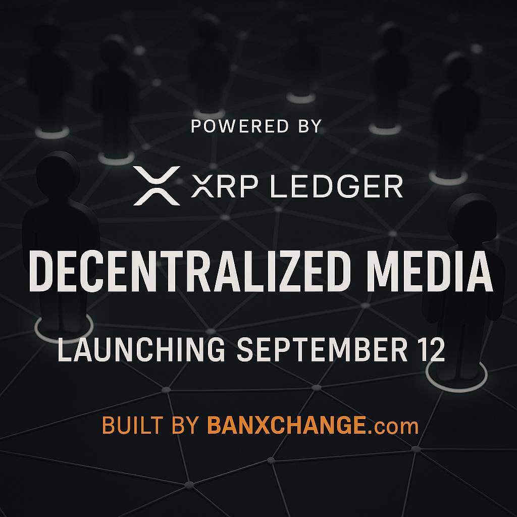 banxnetwork's tweet photo. Mark Your Calendars: September 12 Decentralized media officially launches on the #XRP Ledger.

For the first time, you don’t need to work for a traditional news outlet to publish and get paid for your reporting. Anyone can apply to become an approved author and begin earning directly for the news and articles they share.

This groundbreaking initiative is fully powered by BXE Token on https://t.co/JeegdbJHY2