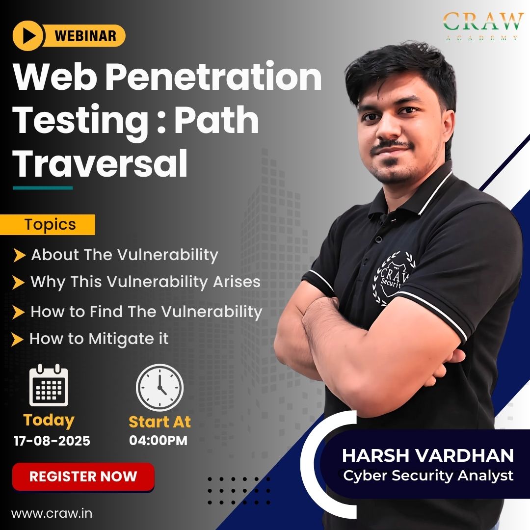 crawsec's tweet image. ⏳ Few hours left!
Join our Web Penetration Testing: Path Traversal webinar today at 4 PM🚀
 Learn to identify, exploit & mitigate path traversal vulnerabilities.
📌 17-08-2025 | 04:00 PM
🔗 forms.gle/7T4zH3JKnYkTnF…
🌐 craw.in 
#CyberSecurity #WebPentesting