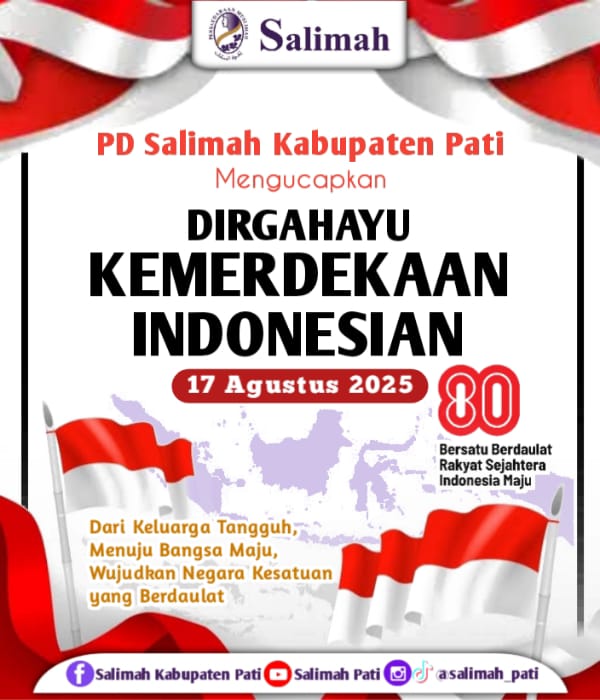 Salimah PD Kabupaten Pati mengucapkan
Dirgahayu RI ke-80
Semoga semakin berdaulat dan tangguh
#salimahpati
#salimah_kabupaten_pati
#salimah
#hutri80indonesia🇮🇩