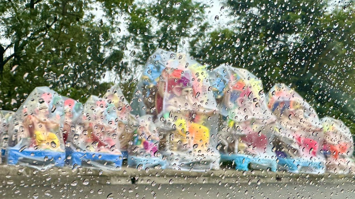 Plastic shield up to keep Bappa neat
Rain said hello - challenge complete 😆

#Hyderabad