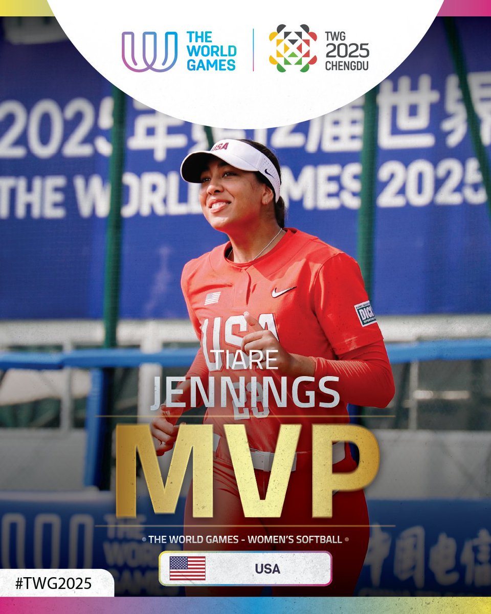 WBSC โพ๐ฅ (@wbsc) on Twitter photo ๐
๐บ๐ธ Congratulations to Tiare Jennings on winning the MVP Award!
Women's Softball competition at The World Games 2025
#TWG2025 || <a href="/twg2025/">The World Games 2025</a> ๐
๐บ๐ธ Congratulations to Tiare Jennings on winning the MVP Award!
Women's Softball competition at The World Games 2025
#TWG2025 || <a href="/twg2025/">The World Games 2025</a>