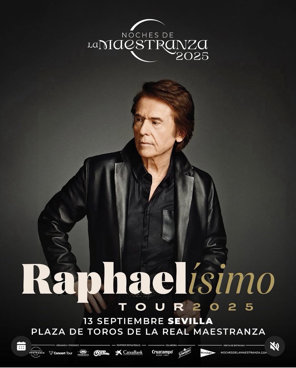 A menos de un mes para que <a href="/RAPHAELartista/">𝗥𝗔𝗣𝗛𝗔𝗘𝗟</a> presente en Sevilla su nueva gira #Raphaelisimo! 

🗓️ sábado, 13 septiembre 

🕦 21:30h

📍 Plaza de toros de la Real Maestranza 

🎟️ elcorteingles.es/entradas/conci…