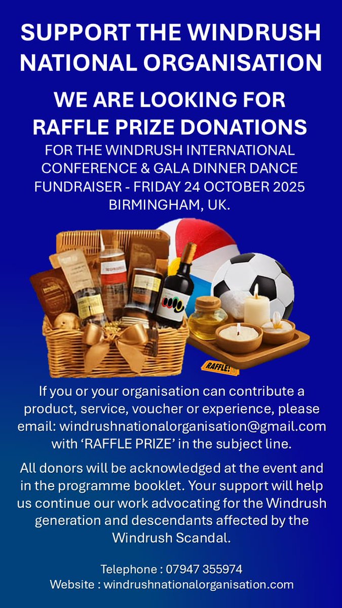 WCSACOxon's tweet photo. Please contact the WNO for any donations for the raffle prizes. For further information or support, please contact @DefendWindrush 
Thank you. @WCSOxford https://t.co/xfLkJPwdxi