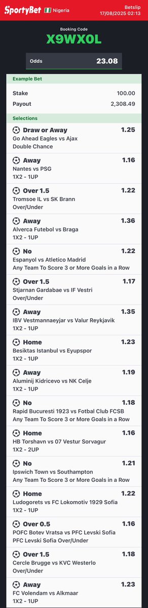 olumixbaba247's tweet photo. ⚽️⚽️⚽️
23 odd✍️ X9WX0L
Stake wise and Reweet 🤲 https://t.co/wGmxO0dXx6