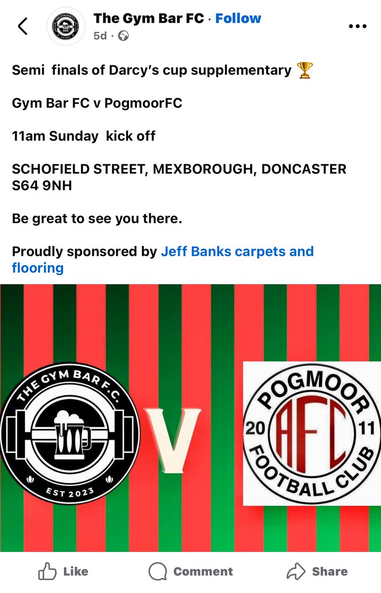 Darcy’s Cup Semi Final Day 🏆 
Good luck <a href="/AFCPogmoor/">AFC Pogmoor</a>