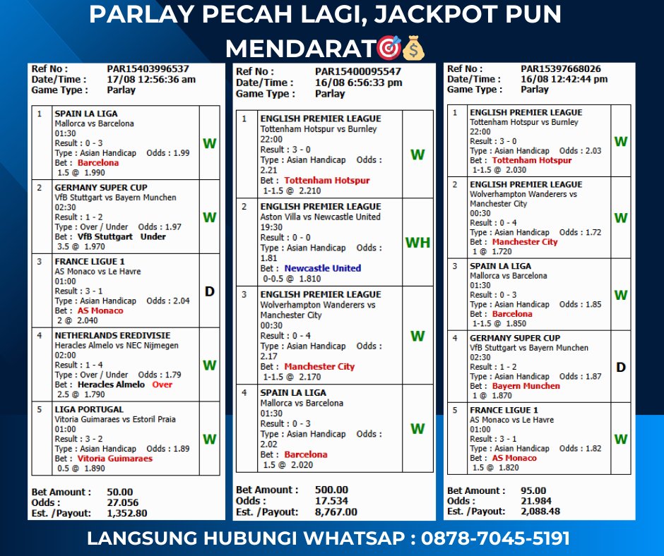 ekorqq_'s tweet photo. Parlay pecah lagi, jackpot pun mendarat 🎯
Prediksi mantap = hasil nyata!
Jangan cuma jadi penonton, saatnya ikut raih kemenangan parlay spektakuler hari ini ⚡
Whatsap : +62 878-7045-5191
#timnas #timnasindonesia #pialadunia2026 #beritabola #ligaindonesia #prediksibill #fypシ https://t.co/XdHvaQZzkc