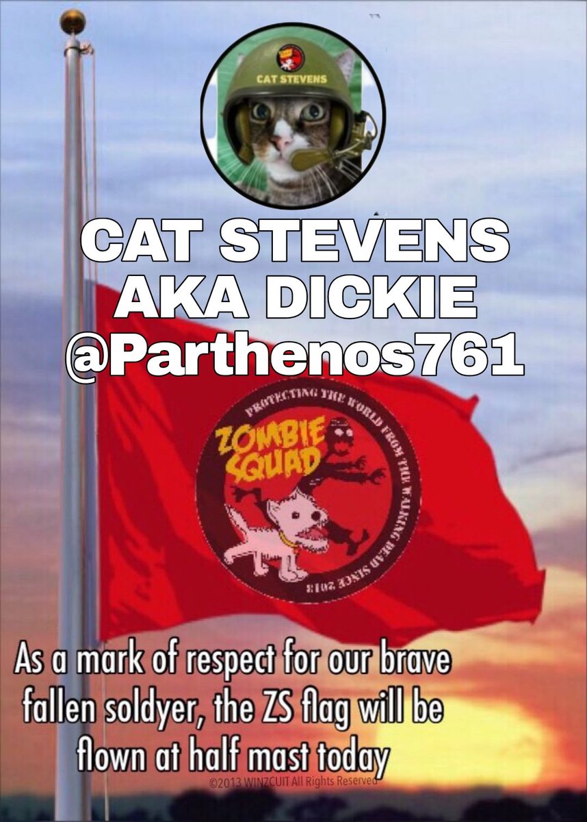 ZombieSquadHQ💖💚🧡💚🩵© (@zombiesquadhq) on Twitter photo 💔HQ sadly lowers flag for LIEUTENANT CAT STEVENS
AKA DICKIE
<a href="/Parthenos761/">🐈🐱 Cat Stevens 🌈 & Luna 🐱🐈</a>
who has crossed rainbow Bridge to be with his immortal friends in #ZSHQ #OTRB 🌈 Brigade . Please dedicate your next patrol to DICKIE and hold Luna, MOM, family & friends in your thoughts.
ZOMBIESQUAD 💔HQ sadly lowers flag for LIEUTENANT CAT STEVENS
AKA DICKIE
<a href="/Parthenos761/">🐈🐱 Cat Stevens 🌈 & Luna 🐱🐈</a>
who has crossed rainbow Bridge to be with his immortal friends in #ZSHQ #OTRB 🌈 Brigade . Please dedicate your next patrol to DICKIE and hold Luna, MOM, family & friends in your thoughts.
ZOMBIESQUAD