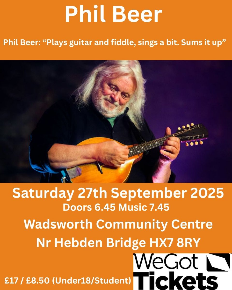 A great ambassador for folk and acoustic music is Phil Beer, we're proud to welcome him to Wadsworth Community Centre  #livemusic #hebdenbridge #folk #acousticmusic <a href="/showofhandsnews/">Show of Hands</a>