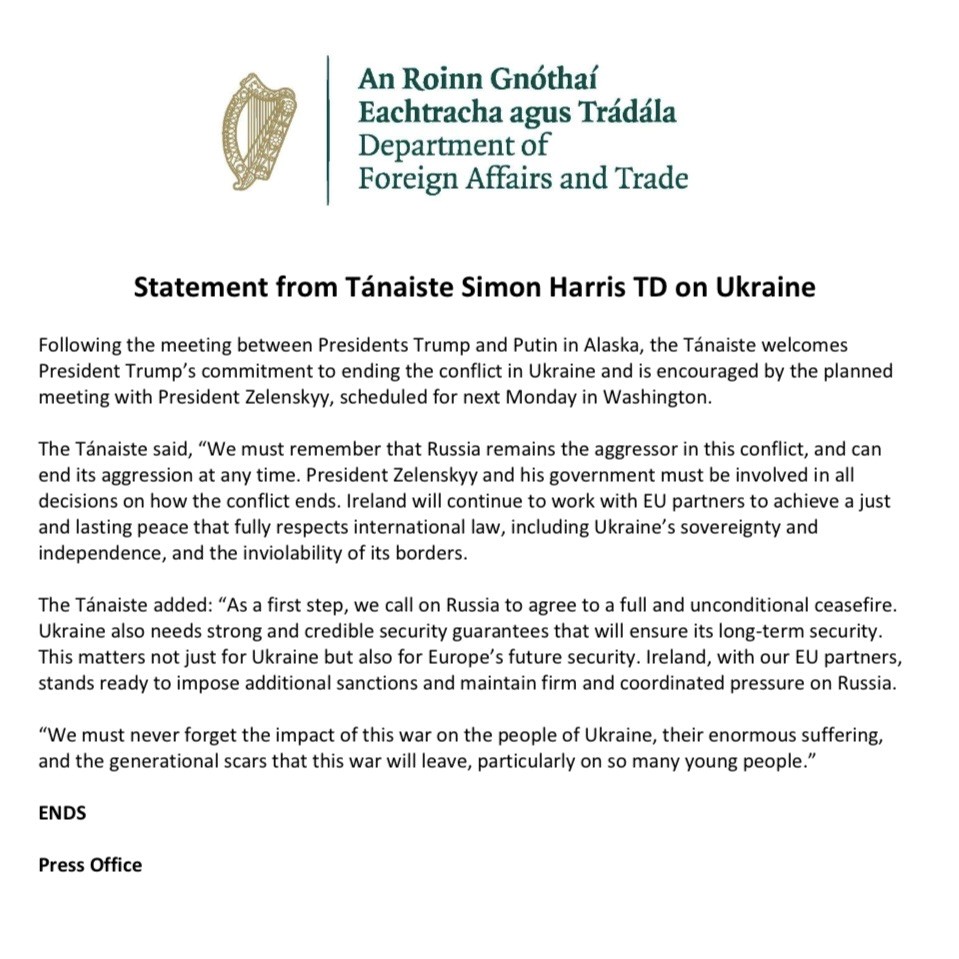 Statement from Tánaiste <a href="/SimonHarrisTD/">Simon Harris TD</a> on Ukraine

🇮🇪🤝🇺🇦

👉 gov.ie/en/department-…