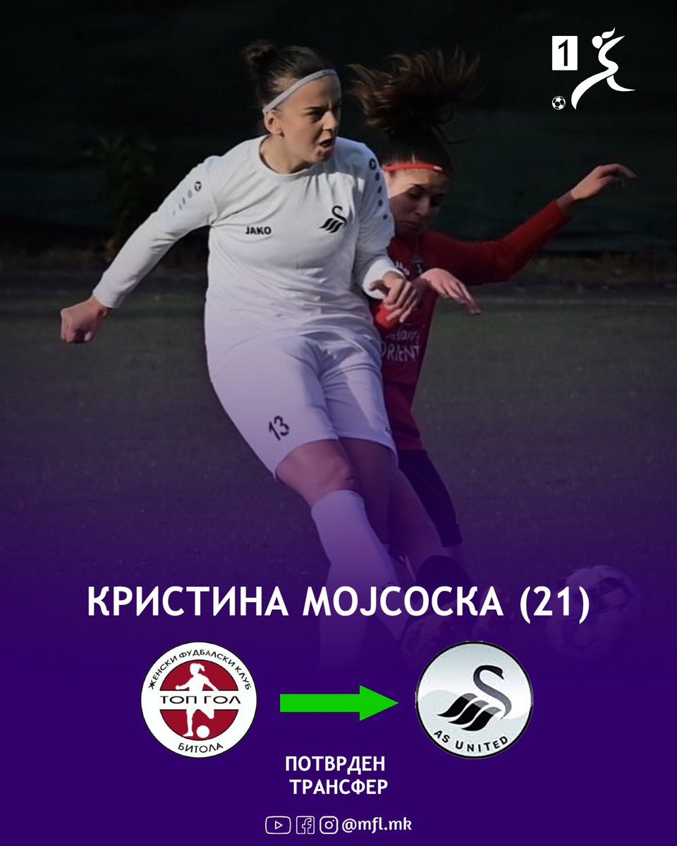 mfl_macedonia's tweet photo. π£β«οΈ Alongside the other new arrivals, Kristina Mojsoska joins AS United from Top Gol whilst Jovana Pavlovska returns to Macedonian football.
#WMFL https://t.co/wNkPecM8Z1