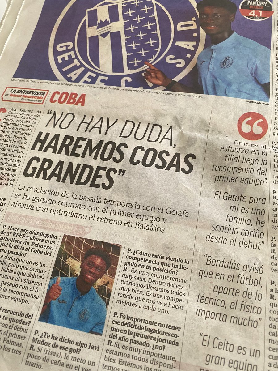 Jorge Rodríguez #Scouting (@analisis_rfef1) on Twitter photo Fue Coba da Costa la sorpresa positiva, la temporada pasada, de nuestro fútbol “modesto”
✌🏻temporadas con el <a href="/UBConquense/">UB Conquense</a> #TerceraRFEF (37 p | 8 ⚽️) y llamó a su puerta un Getafe B en el que jugó solo 9 partidos antes de dar el salto al primer equipo con Bordalás.
🗞️@Marca Fue Coba da Costa la sorpresa positiva, la temporada pasada, de nuestro fútbol “modesto”
✌🏻temporadas con el <a href="/UBConquense/">UB Conquense</a> #TerceraRFEF (37 p | 8 ⚽️) y llamó a su puerta un Getafe B en el que jugó solo 9 partidos antes de dar el salto al primer equipo con Bordalás.
🗞️@Marca