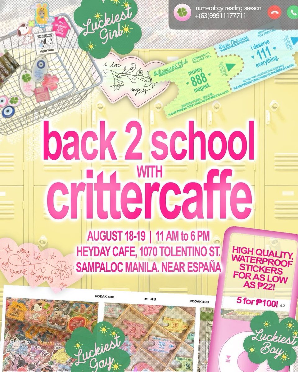 back in españa for this one!!
catch us with <a href="/leleribo_/">𐙚 leleribo</a> @ HEYDAY CAFE this AUG 18-19! 🍀💛

— stickers for ₱22 ea (instead of ₱28) / 5 for ₱100
— phone charms for ₱99 ea (instead of ₱111)
— blindboxes 2 for ₱200 (instead of ₱222)
— full restock of all spell oils!

see u! 🍀