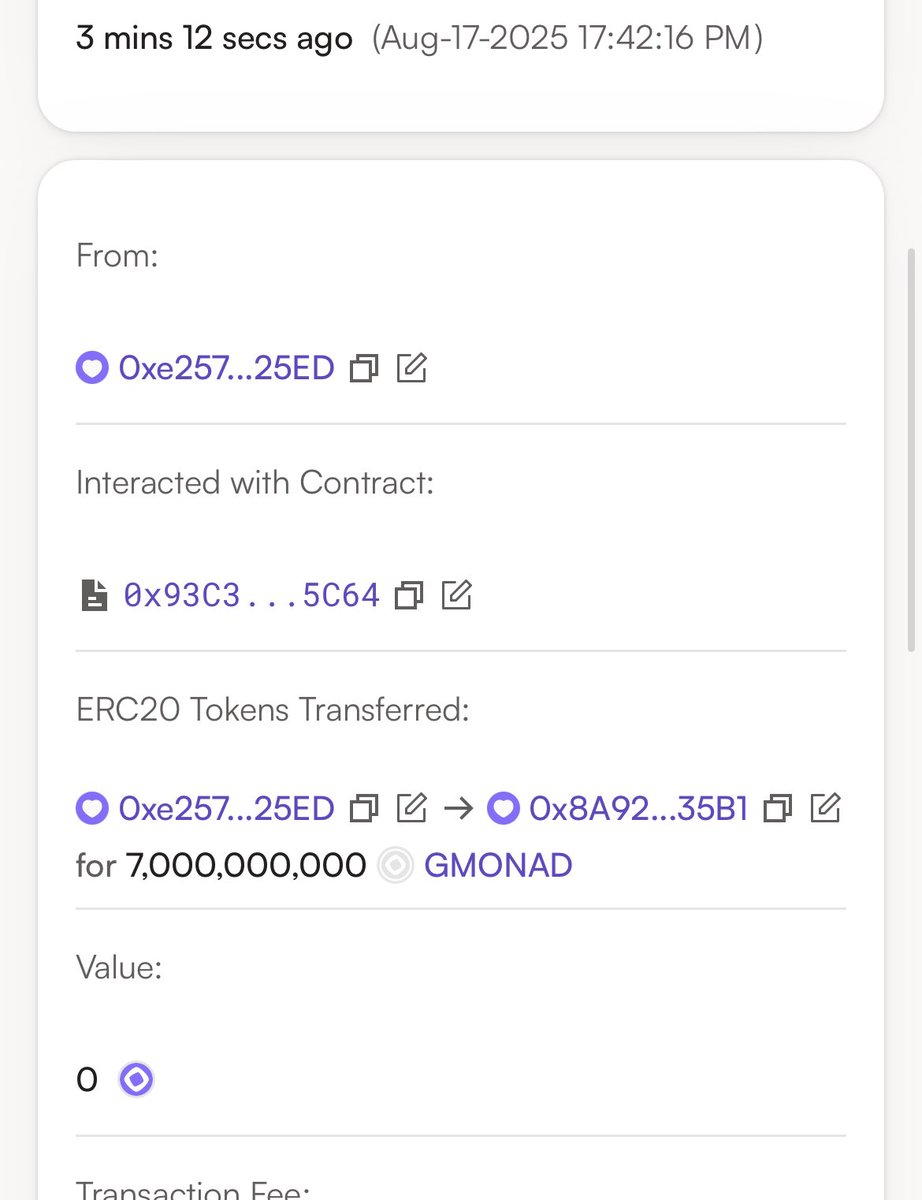 Just now $Gmonad 70%supply sent to Keone.
<a href="/monad/">Monad ⨀</a> <a href="/cultdottrade/">CULT</a>