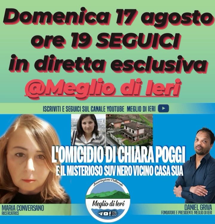 Questa sera, alle 19 un nuovo approfondimento su #Garlasco

📌📌 L'OMICIDIO DI #CHIARA_POGGI E IL #MISTERIOSO #SUV_NERO VICINO A CASA SUA.

con la #Ricercatrice Maria Conversano .

👉👉 #collegatevi con noi da qui :

youtube.com/live/MvI0My3cF…