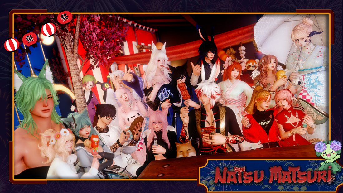 This is the beginning of the #MatsuriFFXIV gpose/art spam~ It should be a tradition to take a photo of the gang everytime I go to an event~