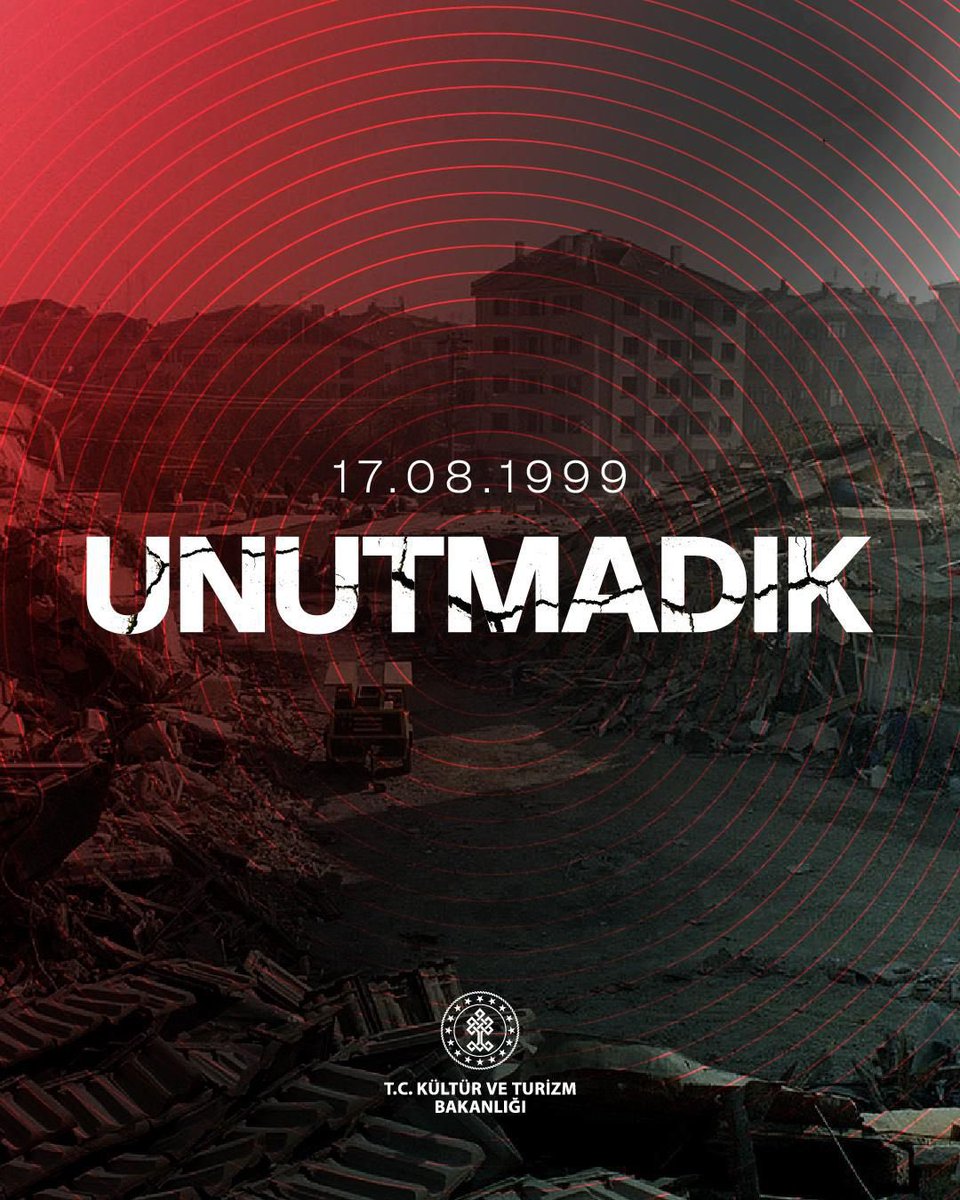 26 yıl önce yaşadığımız büyük acı #17Ağustos1999 Marmara Depremi’nde hayatını kaybeden vatandaşlarımızı rahmetle yad ediyor, yakınlarına başsağlığı diliyoruz.

Milletçe yaşadığımız bu acıyı unutmadık, unutmayacağız. 

<a href="/SleymanDEMRTA2/">Süleyman DEMİRTAŞ</a> <a href="/TCSamsunValilik/">T.C. Samsun Valiliği</a> <a href="/TCKulturTurizm/">T.C. Kültür ve Turizm Bakanlığı</a>