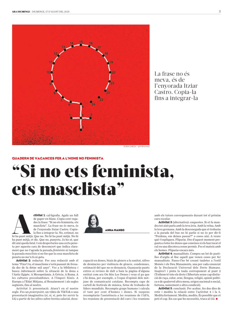 montse_barcelo's tweet photo. @annamanso avui al @diariARA “Si no ets feminista, ets masclista” Seguim 💪🏾 https://t.co/yhTNub4Aho
