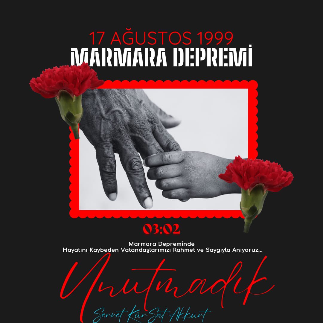 srvtkrstakkurt's tweet photo. 17 Ağustos 1999… 
Asrın felaketinde hayatını kaybeden deprem şehitlerimizi rahmetle anıyoruz. 
Rabbim Aziz Milletimize bir daha böyle acılar yaşatmasın. https://t.co/rXCPFIru60