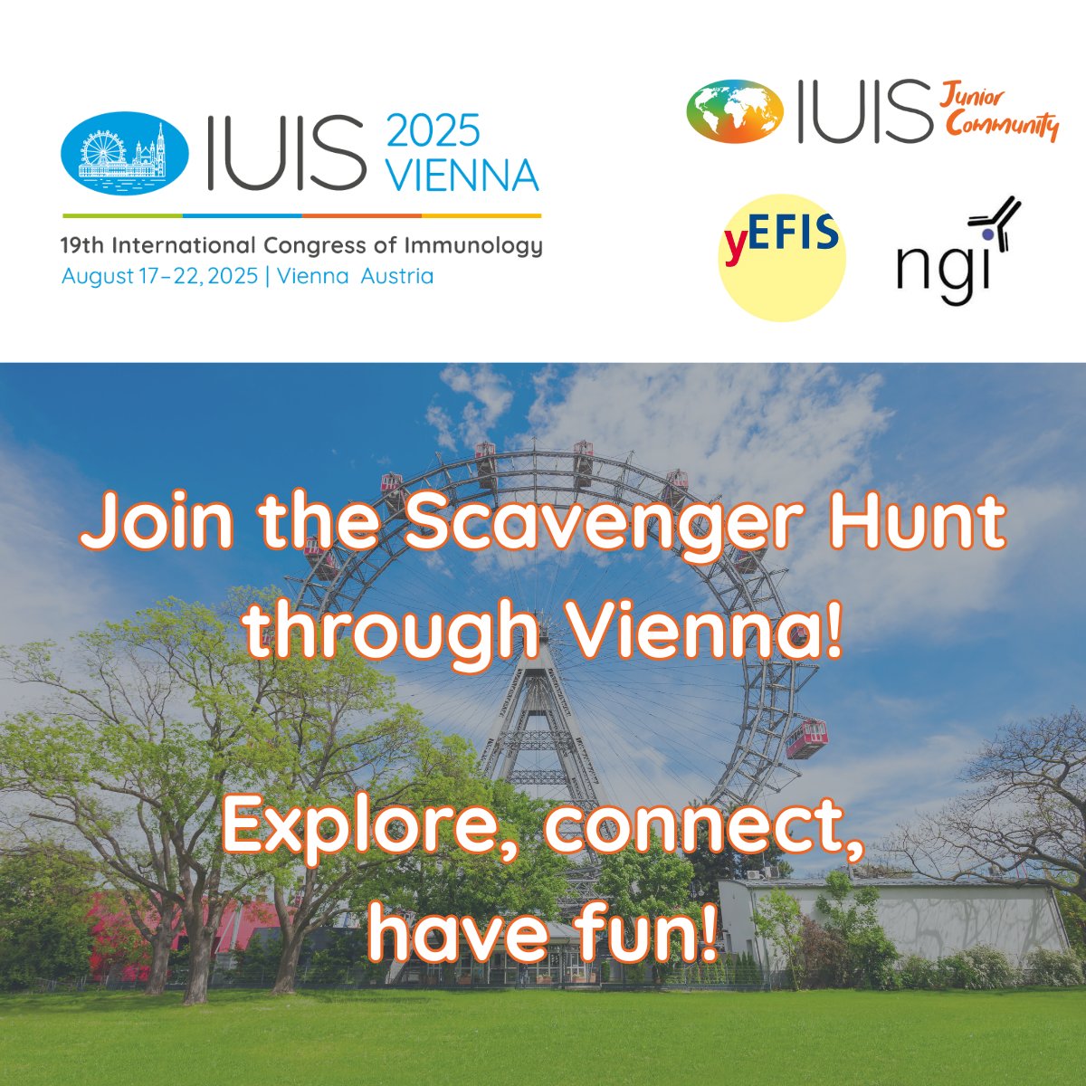 International Union of Immunological Societies (@iuis_online) on Twitter photo ๐๐บ๏ธ The adventure starts today at 16:00! Join the yEFISโNGIโJC Scavenger Hunt & Get-Together at #IUIS2025. Explore Vienna, meet new colleagues & kick off the congress with fun + networking!
๐ Register now: loom.ly/zgZxz2g
<a href="/iuis_junior/">IUIS Junior Community</a> <a href="/y_efis/">yEFIS</a>
#ImmunologyWithoutBorders ๐๐บ๏ธ The adventure starts today at 16:00! Join the yEFISโNGIโJC Scavenger Hunt & Get-Together at #IUIS2025. Explore Vienna, meet new colleagues & kick off the congress with fun + networking!
๐ Register now: loom.ly/zgZxz2g
<a href="/iuis_junior/">IUIS Junior Community</a> <a href="/y_efis/">yEFIS</a>
#ImmunologyWithoutBorders