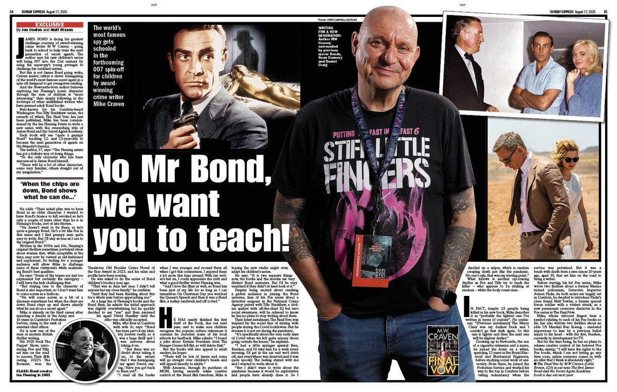 Jon Coates (@joncoates73) on Twitter photo I recently had the pleasure of chatting to <a href="/MWCravenUK/">M.W. Craven</a> with colleague <a href="/MattNixson/">Matt Nixson</a> about his 007 spin-off books for children James Bond and the Secret Agent Academy and his latest Washington Poe thriller The Final Vow. Here's the feature in today's Sunday Express <a href="/Daily_Express/">Daily Express</a> I recently had the pleasure of chatting to <a href="/MWCravenUK/">M.W. Craven</a> with colleague <a href="/MattNixson/">Matt Nixson</a> about his 007 spin-off books for children James Bond and the Secret Agent Academy and his latest Washington Poe thriller The Final Vow. Here's the feature in today's Sunday Express <a href="/Daily_Express/">Daily Express</a>