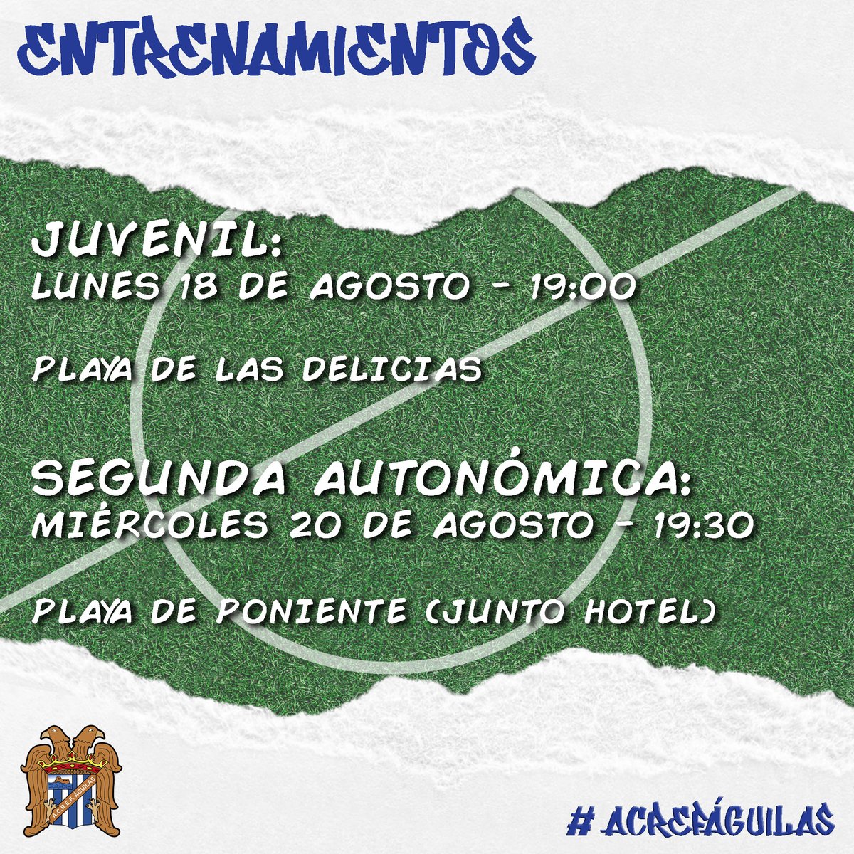 𝗘𝗡𝗧𝗥𝗘𝗡𝗔𝗠𝗜𝗘𝗡𝗧𝗢 | 𝘑𝘖𝘙𝘕𝘈𝘋𝘈𝘚 𝘈𝘉𝘐𝘌𝘙𝘛𝘈𝘚

▶️ Benjamín: 18/08 - 19:30
▶️ Alevín: 19 y 21/08 - 19:00
▶️ Segunda autonómica: 20/08 - 19:30

📍 Playa de poniente

▶️ Juvenil: 18/08 - 19:00

📍 Playa de Las Delicias

#ACREF2526