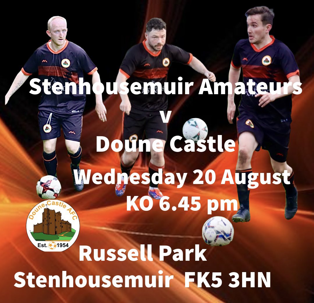 Doune Castle AFC (@dounecastle) on Twitter photo Next up is a midweek trip to Larbert to face Stenhousemuir Amateurs in the League at Russell Park.
<a href="/ScotAmFA/">Scottish Amateur FA</a>
<a href="/DreweryEmma/">Emma Drewery Optom</a>
<a href="/Normansalmoni/">Salmoni Opticians</a> <a href="/Joinery71/">John Colquhoun</a> <a href="/sportstherapysc/">David Jenkins</a> <a href="/RGGRoofing/">Ronald G Graham Roofing and Building</a> <a href="/scotfootfixs/">Scottish Football Fixtures</a> <a href="/CaledonianAFA/">CaledonianLeague</a> Next up is a midweek trip to Larbert to face Stenhousemuir Amateurs in the League at Russell Park.
<a href="/ScotAmFA/">Scottish Amateur FA</a>
<a href="/DreweryEmma/">Emma Drewery Optom</a>
<a href="/Normansalmoni/">Salmoni Opticians</a> <a href="/Joinery71/">John Colquhoun</a> <a href="/sportstherapysc/">David Jenkins</a> <a href="/RGGRoofing/">Ronald G Graham Roofing and Building</a> <a href="/scotfootfixs/">Scottish Football Fixtures</a> <a href="/CaledonianAFA/">CaledonianLeague</a>