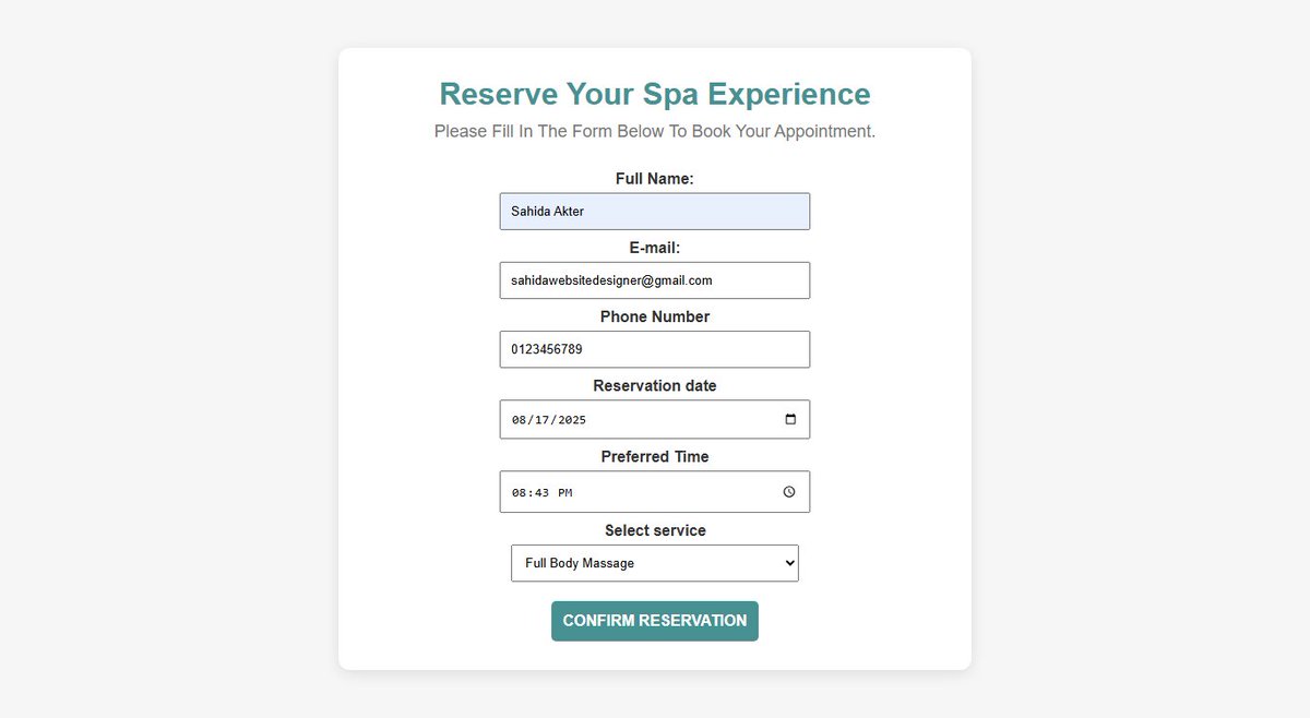 SahidaA03's tweet image. A smooth reservation process = Happy Customers.
Here’s a modern reservation form I built with a clean design & responsive layout.
Simple, Fast & Effective. 
#reservation_form #javadeveloper  #web_design #tech  #CodeLife