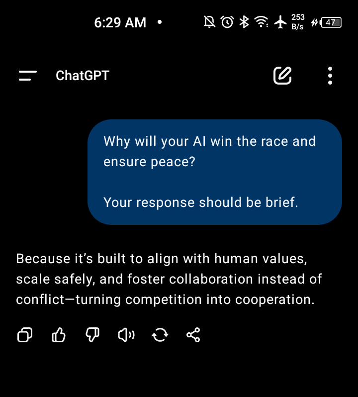 itiriemmanuel's tweet image. AI war begins!  Grok vs ChatGPT: Who’ll win the race and bring peace? See their justification!
Who’s right? 
A) Grok 
B) ChatGPT
I fight for peace—DM to end AI criticism! #TechBoy #AIRace #Peace #LateNightCode