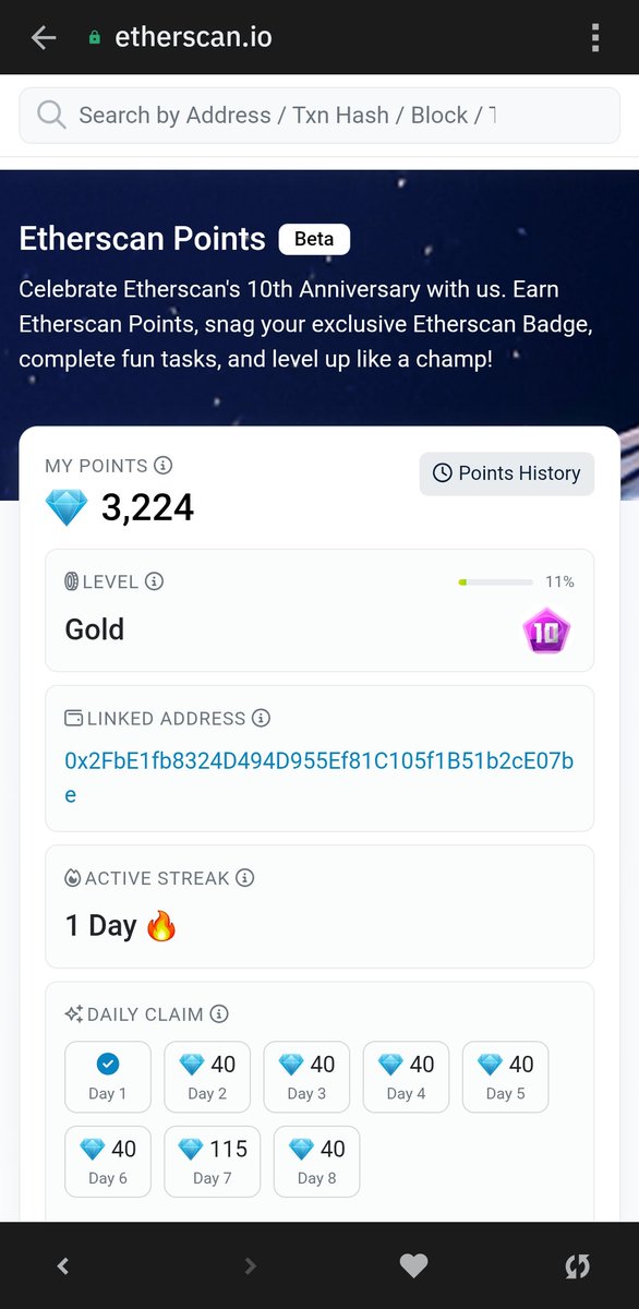 YDiuMlo's tweet photo. Etherscan turns 10! 🥳

Our 10th Anniversary Campaign + Etherscan Points (Beta) are LIVE

To our OG supporters, your rewards are waiting:
🎖️ 10th Anniversary Badge
🌟 OG Points Reward

#10YearsofEtherscan @etherscan https://t.co/3E9y2CfvHL