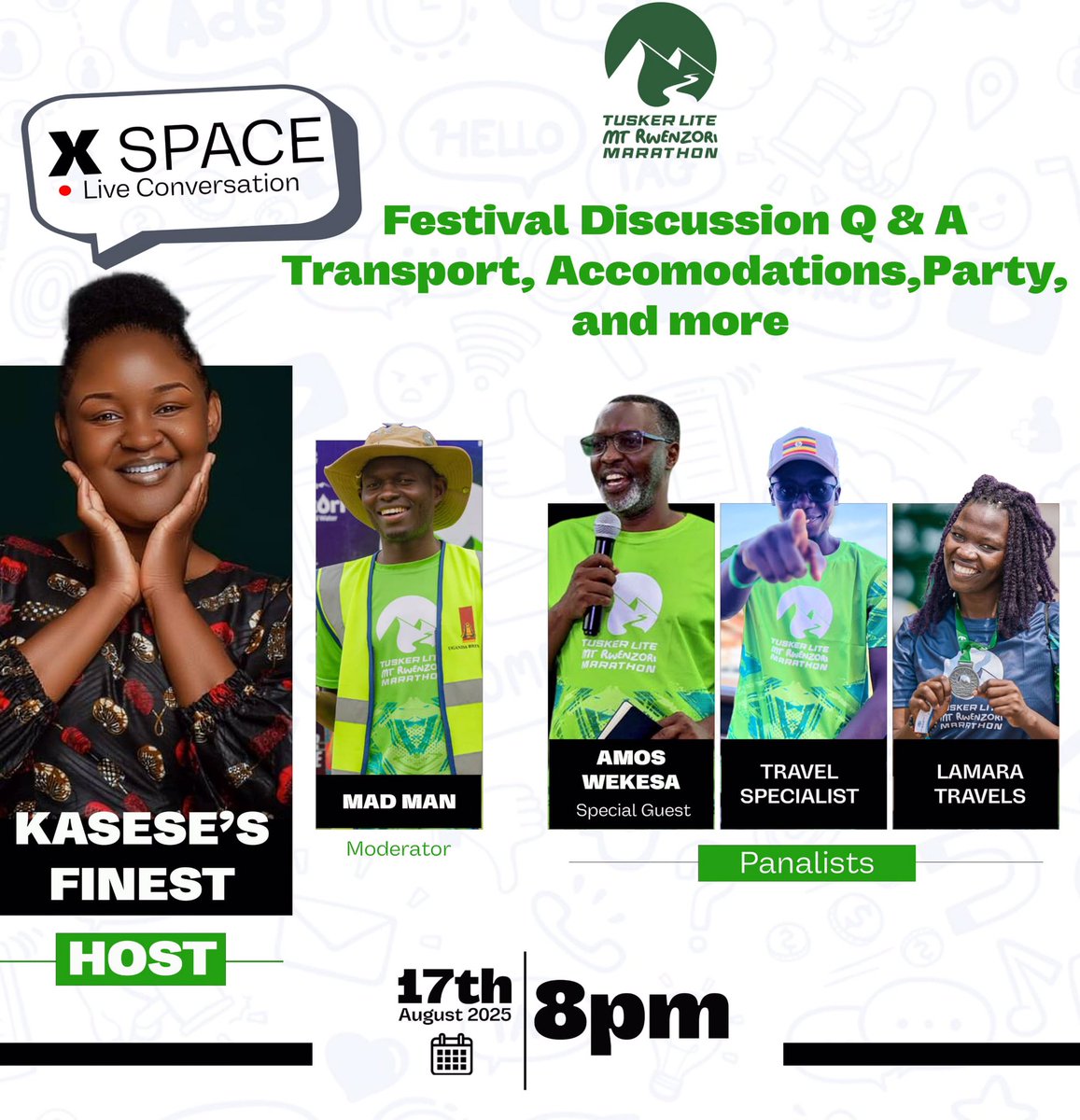 Kato Festo 🪙 (@kat_festo) on Twitter photo Today, we start getting some updates on the What, How, Why, Who and Where for the #TuskerLiteRwenzoriMarathon
Hosted by <a href="/karothk256/">Kasese's Finest 🇺🇬</a>
Moderated by <a href="/WasswaEmma_/">The Mad Man👿</a>
We'll listen to <a href="/wekesa_amos/">Amos Wekesa</a>, <a href="/Uganda_Expozed/">TRAVEL SPECIALIST🇺🇬</a> and Lamara Travels CEO, on how to have the best fun this coming week. Today, we start getting some updates on the What, How, Why, Who and Where for the #TuskerLiteRwenzoriMarathon
Hosted by <a href="/karothk256/">Kasese's Finest 🇺🇬</a>
Moderated by <a href="/WasswaEmma_/">The Mad Man👿</a>
We'll listen to <a href="/wekesa_amos/">Amos Wekesa</a>, <a href="/Uganda_Expozed/">TRAVEL SPECIALIST🇺🇬</a> and Lamara Travels CEO, on how to have the best fun this coming week.