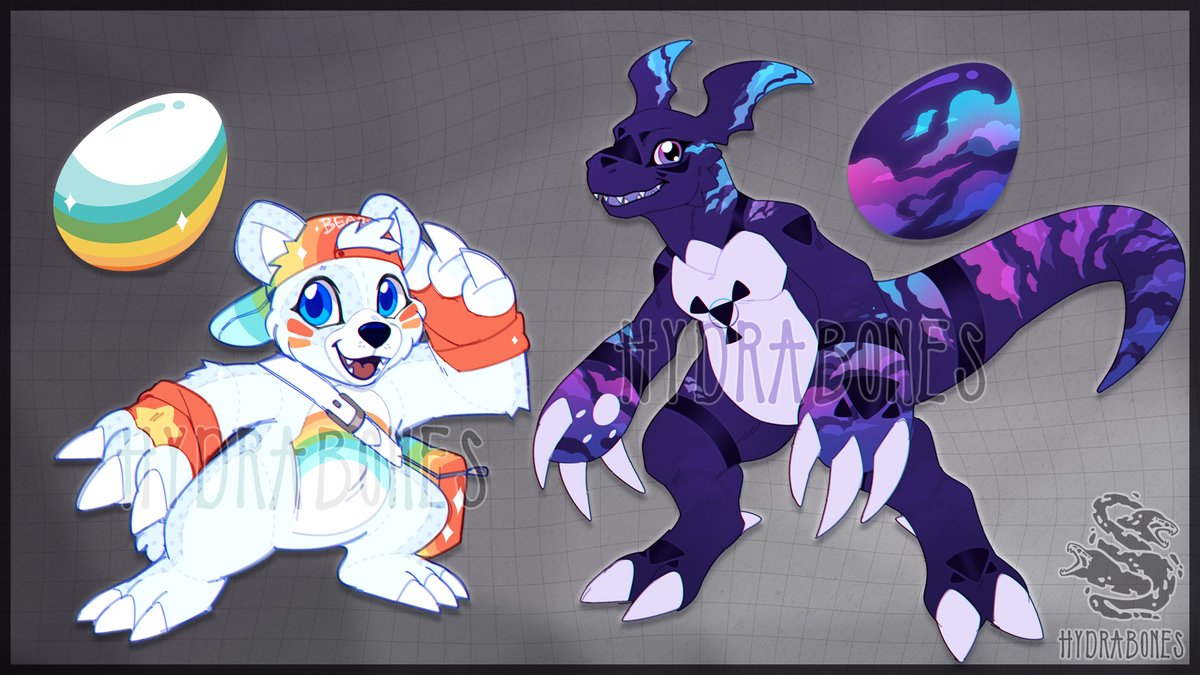 I'm not really around to do big adopt groups or comms much for the  forseeable future but I've been doing lil egg adopts over on my TH so  I'll probably post the results here.  So here's a bearmon and guilmon!