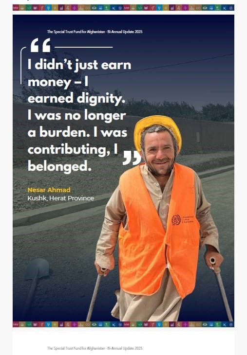 A photo from the ILO EIIP project site in Herat Province, featuring a PwD worker, has been highlighted in the STFA bi-annual report.