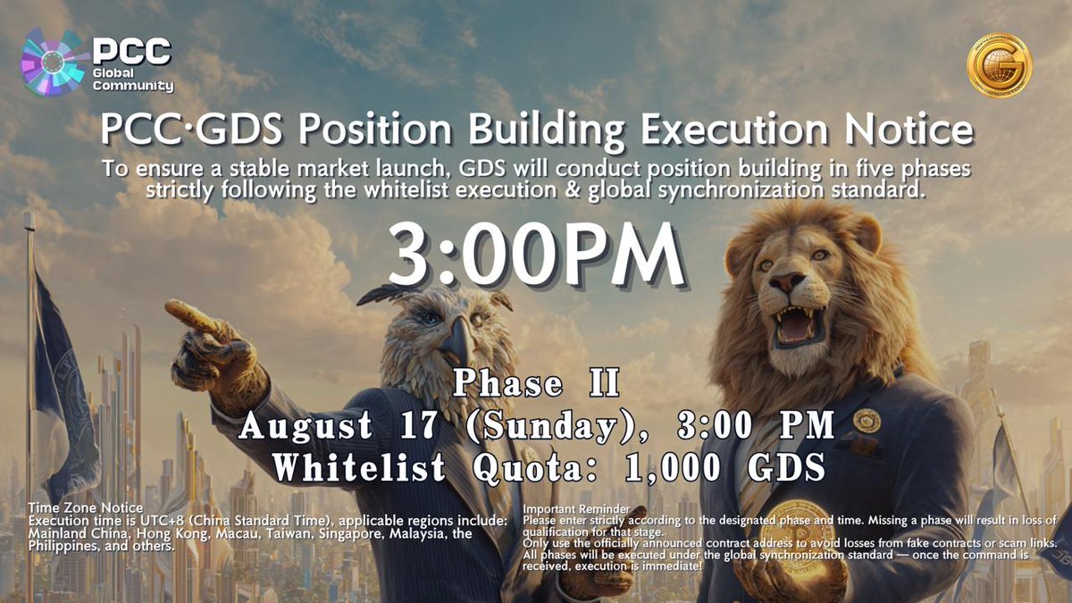 PCCDAO's tweet photo. 📢 PCCDAO Official Announcement

The Phase II Early Contributor Whitelist will officially launch this afternoon (GMT+8).
We warmly invite all members to stay tuned and join us in witnessing the beginning of this new chapter.

PCCDAO Official Team
August 17, 2025 https://t.co/DHDwYagWtv