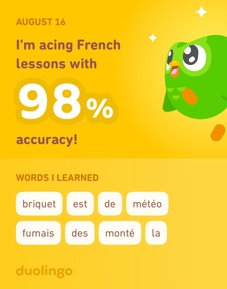 I’m learning French on Duolingo! It’s free, fun, and effective.