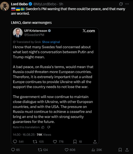 IdamOnly's tweet photo. @SwedishPM Va fan snackar du om? Dålig fred? Fred ÄR BÄTTRE ÄN INGEN FRED DIN DUMMA ÅSNA!!!

Så jävla pinsamt att Sverige av alla länder ska ha en idiot som statsminister. https://t.co/MDG5l7nm3D