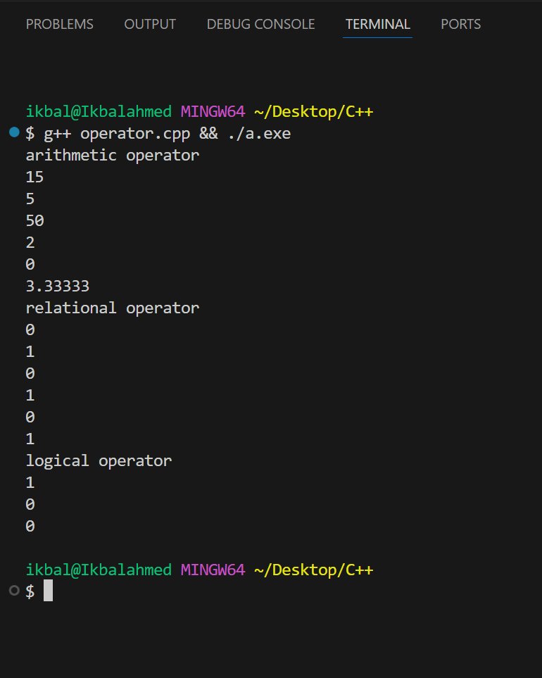 IKBAL_AHMEDD's tweet photo. 🚀 Day 3/100 of Learning DSA in C++ 
 @ApnacollegeX @ShradhaKhapra_  
Today’s progress 
 ✅  Arithmetic Operators ➝ +, -, *, /, %
 ✅  Relational Operators ➝ <, >, <=, >=, ==, !=
 ✅  Logical Operators ➝ &amp;&amp;, ||, !
 ✅  Unary Operator ➝ ++, --
#learinpublic #DSA #cpp https://t.co/pmZd2ZF1vU