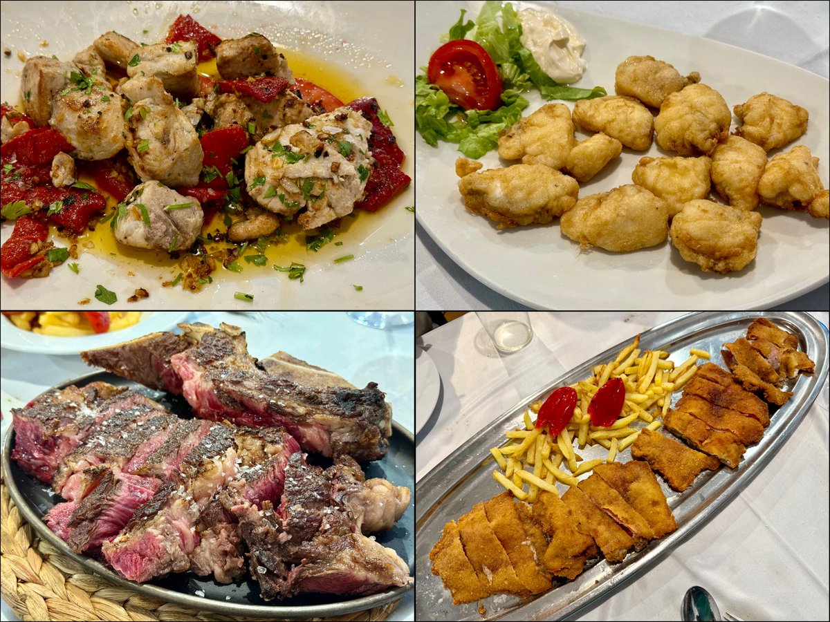 alonsenna's tweet photo. Sidrería La Guía, Ribadesella. Tomate azul impresionante, tuvimos que repetir, bocartes fritos, chipironcitos plancha, tacos de bonito, fritos de pixín, chuleta y el imprescindible cachopo. Sorprendente la calidad y la regularidad de esta sidrería que llena y dobla todos los días https://t.co/R49tctjR3T