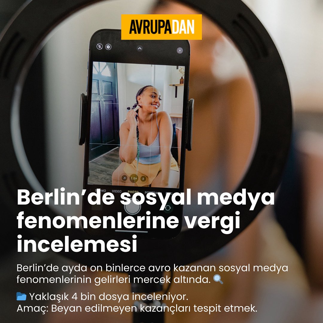 Berlin’de influencer’lara vergi incelemesi!
Vergi makamları, binlerce avro kazanan fenomenlerin gelirlerini mercek altına aldı. 🔍
Yaklaşık 4 bin dosya inceleniyor, amaç beyan edilmeyen kazançları ortaya çıkarmak.