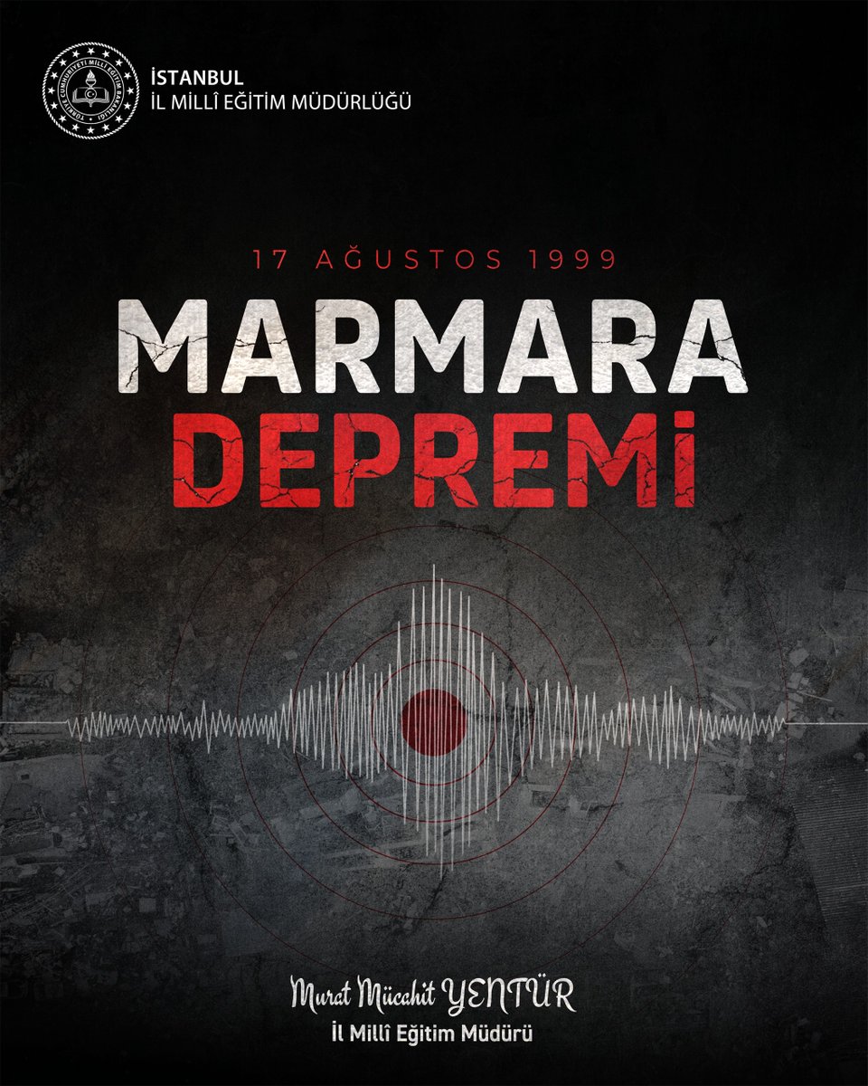 İstanbul İl Millî Eğitim Müdürlüğü (@istanbulilmem) on Twitter photo ▪️17 Ağustos Marmara Depremi'nin 26. yıl dönümünde, bu büyük felakette kaybettiğimiz vatandaşlarımızı rahmetle anıyor, yakınlarını kaybedenlere sabır diliyoruz.
<a href="/tcmeb/">Millî Eğitim Bakanlığı</a> <a href="/Yusuf__Tekin/">Yusuf Tekin</a>
<a href="/MucahitYentur/">Murat Mücahit Yentür</a> ▪️17 Ağustos Marmara Depremi'nin 26. yıl dönümünde, bu büyük felakette kaybettiğimiz vatandaşlarımızı rahmetle anıyor, yakınlarını kaybedenlere sabır diliyoruz.
<a href="/tcmeb/">Millî Eğitim Bakanlığı</a> <a href="/Yusuf__Tekin/">Yusuf Tekin</a>
<a href="/MucahitYentur/">Murat Mücahit Yentür</a>