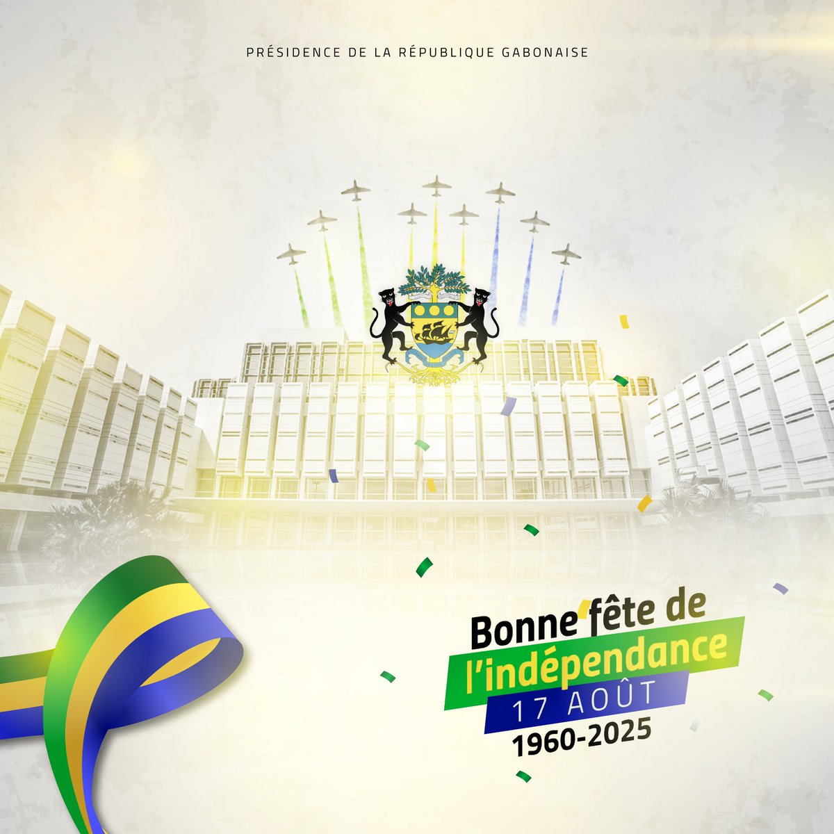🇬🇦 En ce jour de célébration nationale, la <a href="/PresidenceGA/">Présidence de la République Gabonaise</a> souhaite une heureuse fête de l’indépendance à toutes les Gabonaises et à tous les Gabonais.

#17Août #Gabon