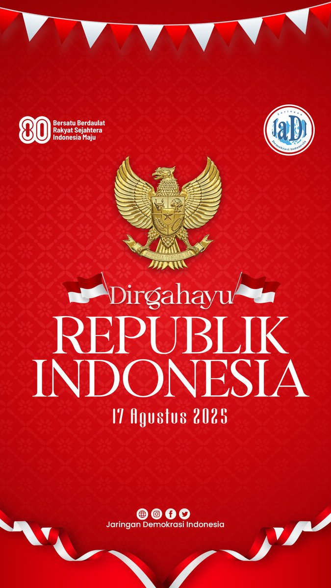 Selamat Hari Kemerdekaan Republik Indonesia!
Semangat dan kegigihan para pejuang kemerdekaan harus menjadi contoh bagi kita semua.

Mari terus berjuang agar kemerdekaan yang telah diraih bisa dirasakan dan dinikmati oleh setiap warga negara.

Merdeka!

#JaringanDemokrasi
#HUTRI