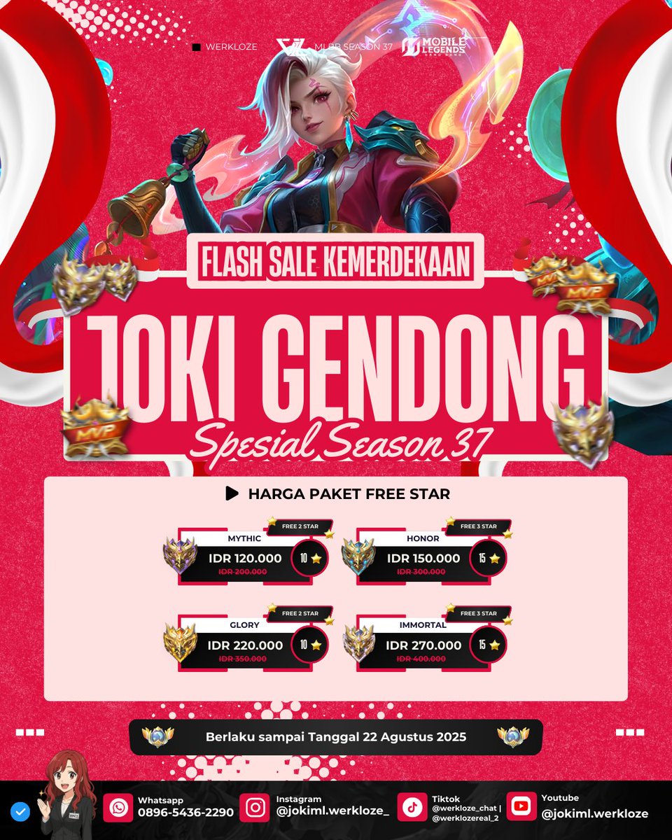 🇮🇩⚡️PROMO JOKI ML BY WERKLOZE⚡️🇮🇩

Nikmati promo special kemerdekaan ini sudah pasti sangat murah dan proses pengerjaan super cepat cuyy ⚡️⚡️

Tunggu apalagi Langsung klik di bawah ya 👇🏾
msha.ke/werklozejoki