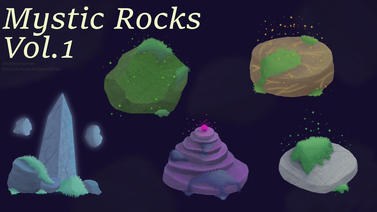 BirdseyeGames's tweet photo. ✨ New asset pack!
 Enchanted Rocks Vol. 1
5 rock types • 5 color variants
Base, Glow, Merged layers included🔗
[https://t.co/i875EdxKiS]
[https://t.co/4DFLUd8z38]
 #gamedev #indiedev #assetpack #2dart #assets #sprites #2d #art #nature #rocks https://t.co/804mxDfrQP
