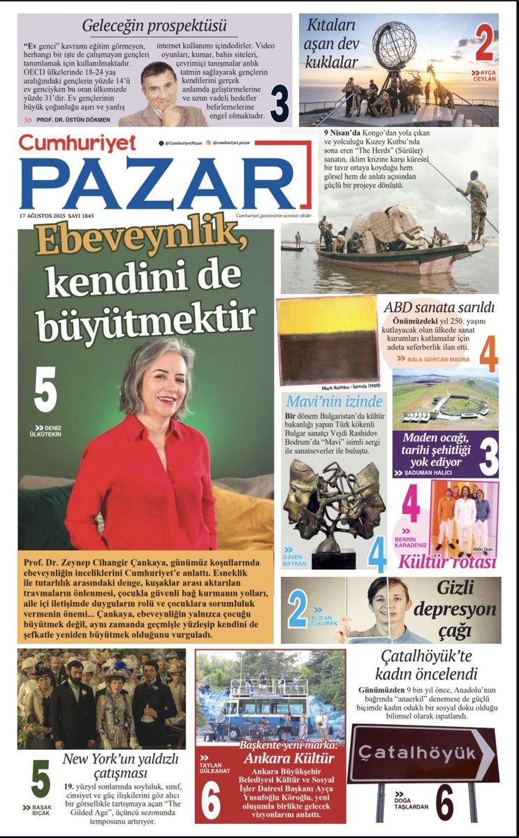 Günümüz gençleri artık ev genci.
Sakarya şehitlerinin izleri siliniyor.
Dev kuklaları iklim göçü.
Bugün Cumhuriyet Pazar'da.