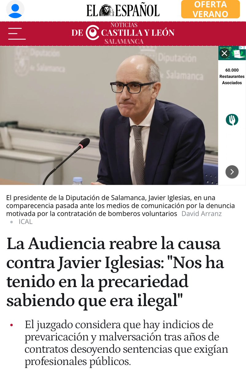 Hoy es un buen día para recordar que el Presidente de la Diputación de Salamanca se ha pasado años contratando bomberos voluntarios, y la Audiencia Provincial de Salamanca ha decidido reabrir la causa penal contra él por esos hechos. "Nos ha tenido en la precariedad sabiendo que
