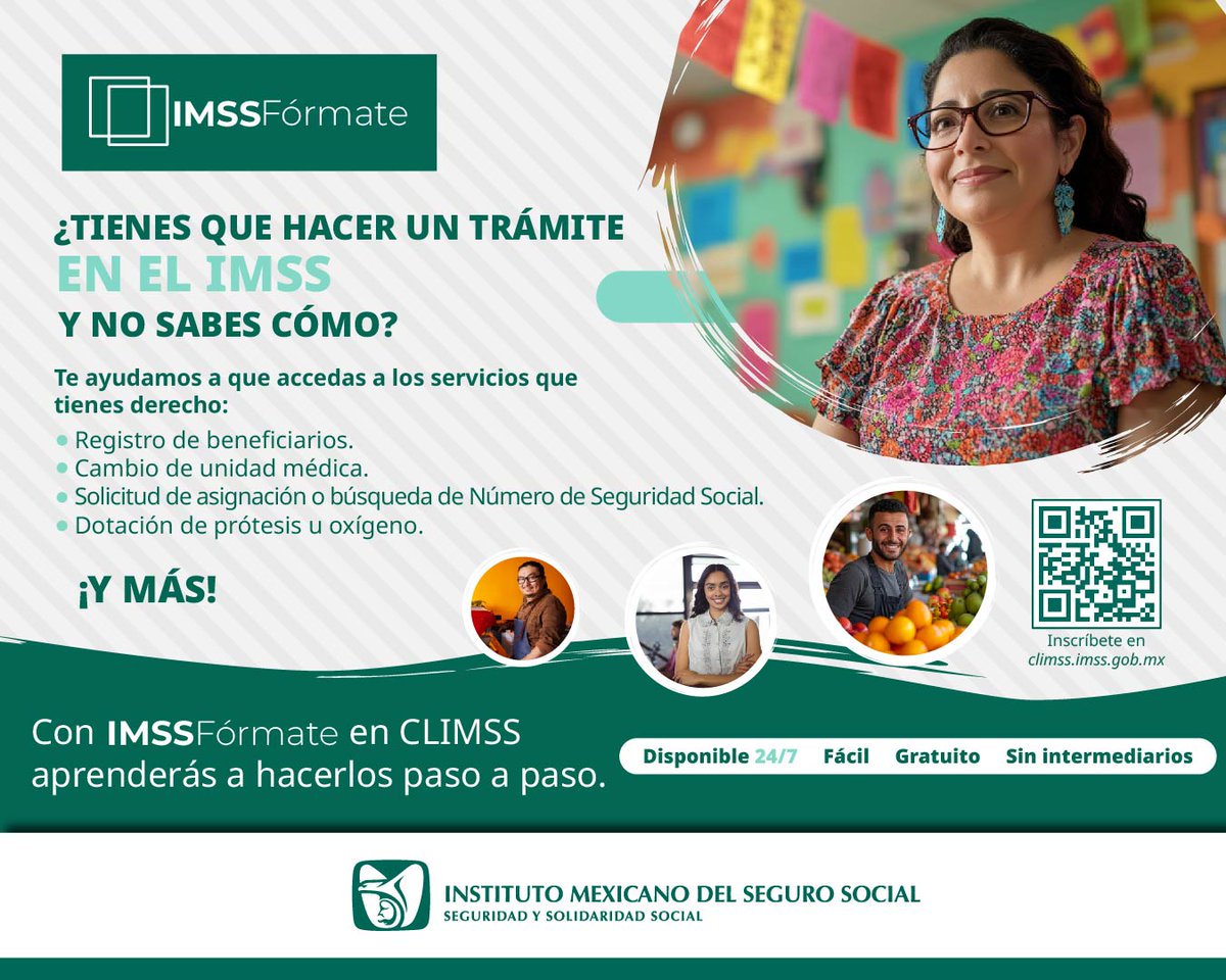 Tu_IMSS's tweet photo. 🔍 ¿Tienes que hacer un trámite en el IMSS y no sabes cómo?
Con #IMSSFórmate en #CLIMSS aprenderás a hacerlos paso a paso.
📲 💻 Es totalmente gratuito y en línea. #CLIMSS
🔗 https://t.co/akZiq2h2x9 https://t.co/tm8pDEnQyR
