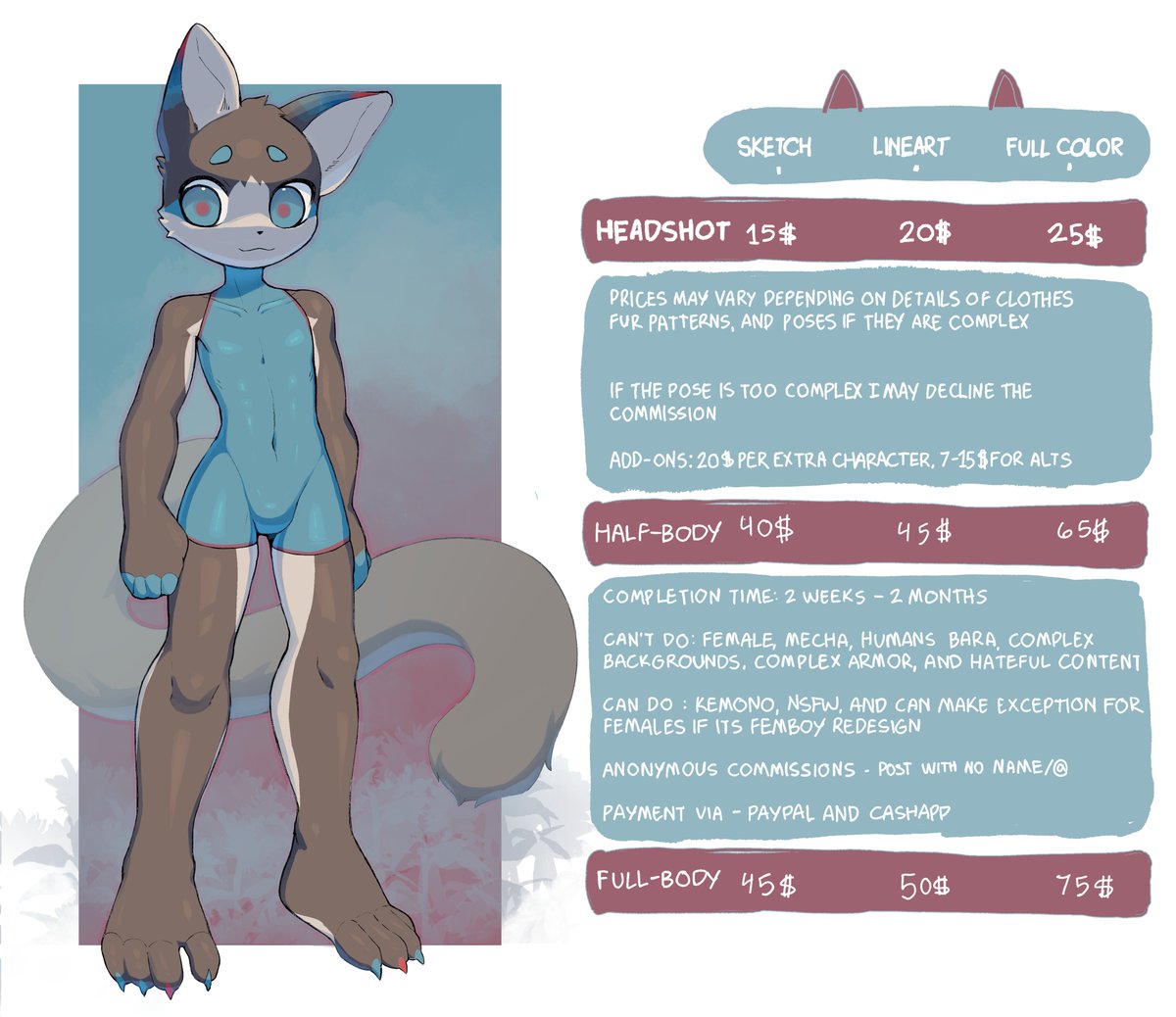DemDem118's tweet image. Announcing new commission sheet :3 if you&apos;re interested pls DM me and if you have any questions feel free to ask~ &amp;lt;3 
 
3 slots open right now