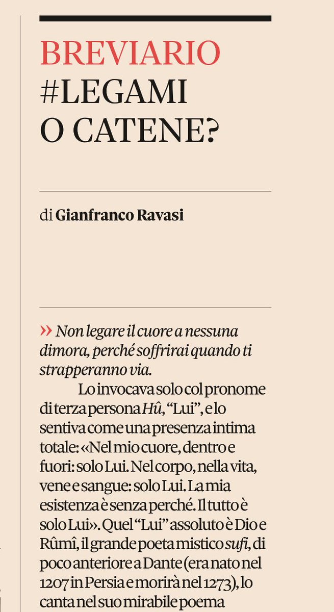 EmanuelaMorell1's tweet photo. Non legare il cuore a nessuna dimora, perché soffrirai quando ti strapperanno via. 
Jalal al-Din #Rumi

Card #Ravasi
#Breviario 
#domenicale
#sole24ore 
#scritturebrevi
#VentagliDiParole 
#17Agosto2025
#legàmi
#catene https://t.co/EJzTnX527K